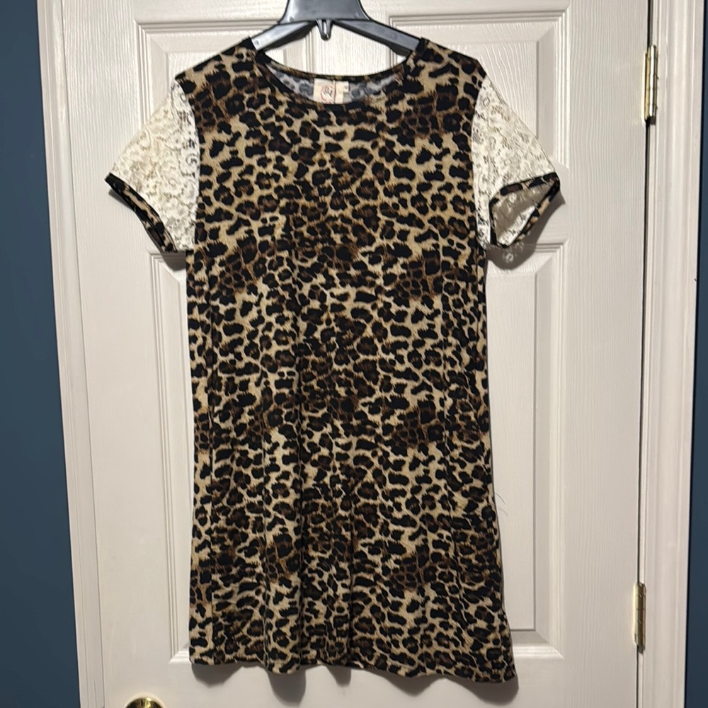 Leopard Print Dress with Lace Sleeves